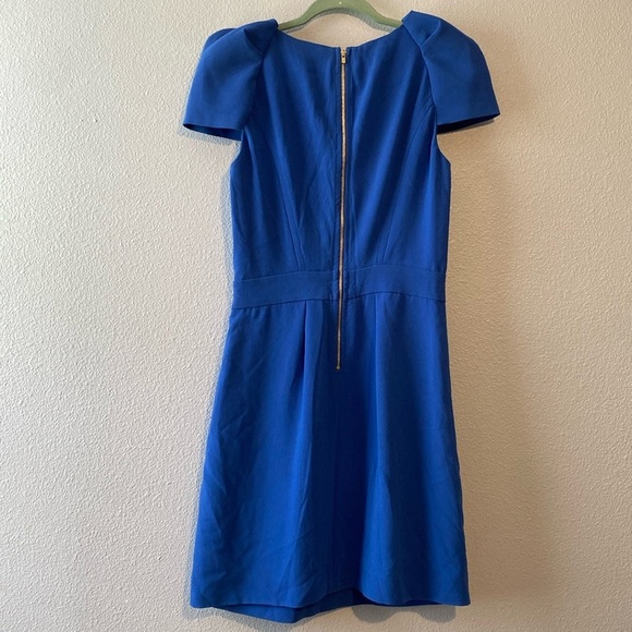Maje Royal Blue Pyramid Inset Short Sleeve Pleated Dress 38 
Lined V-Neck Mini - Picture 8 of 9